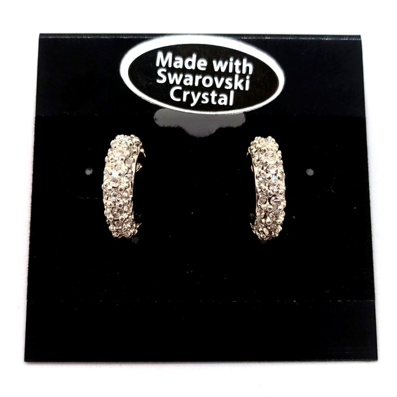 Made with Swarovski Crystal 3/4" Mini Hoop Earrings in Silver - Picture 5 of 7